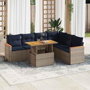 7 részes szürke polyrattan kerti ülőgarnitúra párnákkal