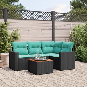 5 részes fekete polyrattan kerti ülőgarnitúra párnával
