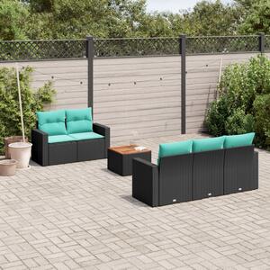 6 részes fekete polyrattan kerti ülőgarnitúra párnával