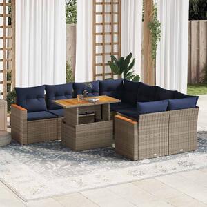 9 részes szürke polyrattan kerti ülőgarnitúra párnákkal