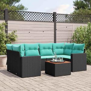 7 részes fekete polyrattan kerti ülőgarnitúra párnákkal
