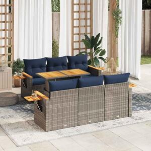 7 részes szürke polyrattan kerti ülőgarnitúra párnákkal