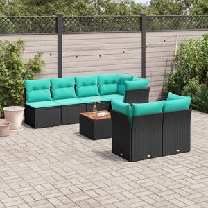 8 részes fekete polyrattan kerti ülőgarnitúra párnával