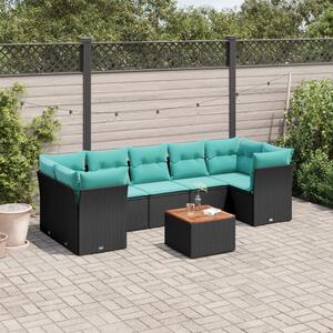 8 részes fekete polyrattan kerti ülőgarnitúra párnával