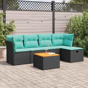 6 részes fekete polyrattan kerti ülőgarnitúra párnákkal