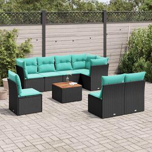9 részes fekete polyrattan kerti ülőgarnitúra párnával