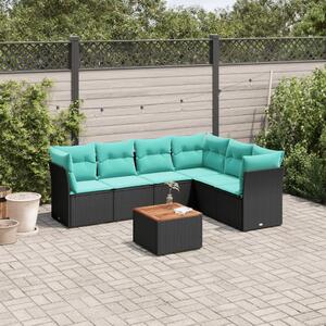 7 részes fekete polyrattan kerti ülőgarnitúra párnákkal