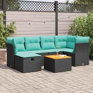 7 részes fekete polyrattan kerti ülőgarnitúra párnával
