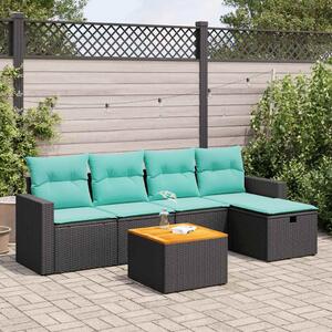 6 részes fekete polyrattan kerti ülőgarnitúra párnákkal