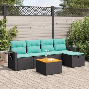 6 részes fekete polyrattan kerti ülőgarnitúra párnákkal
