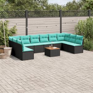 11 részes fekete polyrattan kerti ülőgarnitúra párnákkal