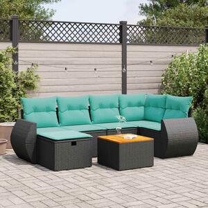 7 részes fekete polyrattan kerti ülőgarnitúra párnával