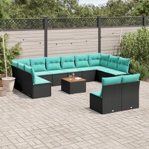 13 részes fekete polyrattan kerti ülőgarnitúra párnákkal