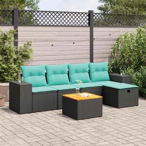 6 részes fekete polyrattan kerti ülőgarnitúra párnákkal