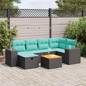 7 részes fekete polyrattan kerti ülőgarnitúra párnával