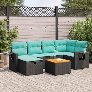 7 részes fekete polyrattan kerti ülőgarnitúra párnával