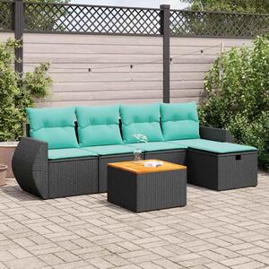 6 részes fekete polyrattan kerti ülőgarnitúra párnákkal