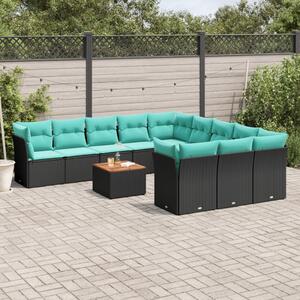 12 részes fekete polyrattan kerti ülőgarnitúra párnákkal