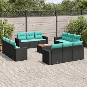 13 részes fekete polyrattan kerti ülőgarnitúra párnákkal