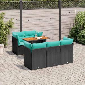 6 részes fekete polyrattan kerti ülőgarnitúra párnákkal