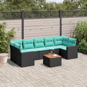 8 részes fekete polyrattan kerti ülőgarnitúra párnával