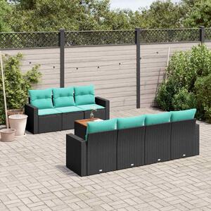 8 részes fekete polyrattan kerti ülőgarnitúra párnával