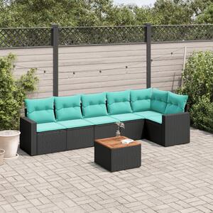 7 részes fekete polyrattan kerti ülőgarnitúra párnákkal