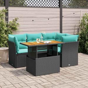 5 részes fekete polyrattan kerti kanapészett párnákkal