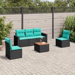 6 részes fekete polyrattan kerti ülőgarnitúra párnával