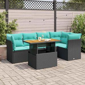 6 részes fekete polyrattan kerti ülőgarnitúra párnákkal