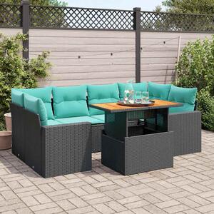 7 részes fekete polyrattan kerti ülőgarnitúra párnával