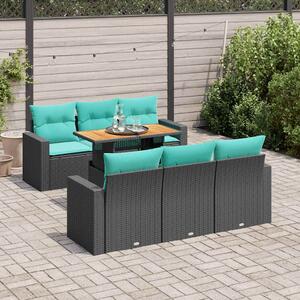 7 részes fekete polyrattan kerti ülőgarnitúra párnával