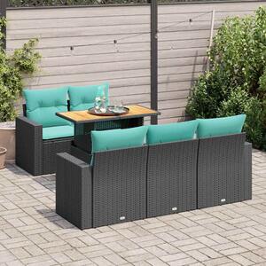 6 részes fekete polyrattan kerti ülőgarnitúra párnákkal