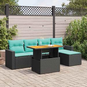 6 részes fekete polyrattan kerti ülőgarnitúra párnákkal
