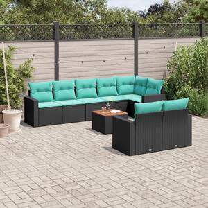 9 részes fekete polyrattan kerti ülőgarnitúra párnával