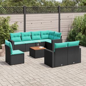 9 részes fekete polyrattan kerti ülőgarnitúra párnával