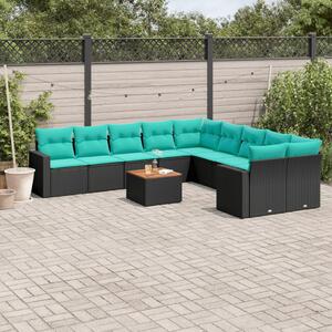 11 részes fekete polyrattan kerti ülőgarnitúra párnákkal