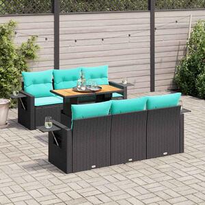 7 részes fekete polyrattan kerti ülőgarnitúra párnával
