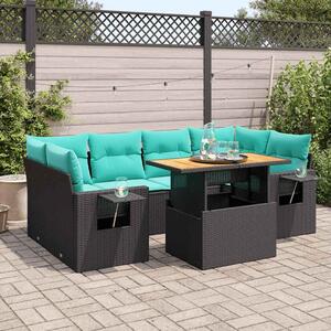 7 részes fekete polyrattan kerti ülőgarnitúra párnával