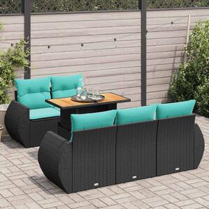6 részes fekete polyrattan kerti ülőgarnitúra párnákkal