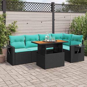 6 részes fekete polyrattan kerti ülőgarnitúra párnákkal