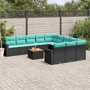 12 részes fekete polyrattan kerti ülőgarnitúra párnákkal