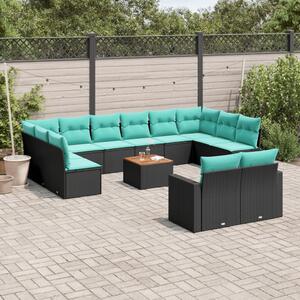 13 részes fekete polyrattan kerti ülőgarnitúra párnákkal