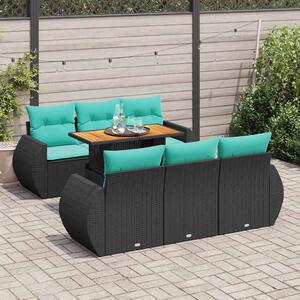7 részes fekete polyrattan kerti ülőgarnitúra párnával