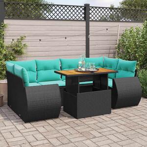 7 részes fekete polyrattan kerti ülőgarnitúra párnával