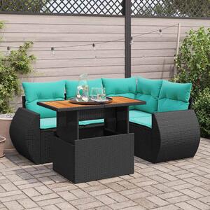 5 részes fekete polyrattan kerti kanapészett párnákkal