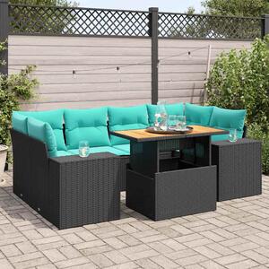 7 részes fekete polyrattan kerti ülőgarnitúra párnával