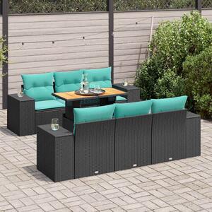 7 részes fekete polyrattan kerti ülőgarnitúra párnával