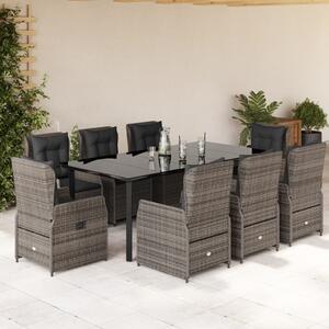 9 részes szürke polyrattan kerti étkezőgarnitúra párnával
