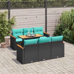 7 részes fekete polyrattan kerti ülőgarnitúra párnával
